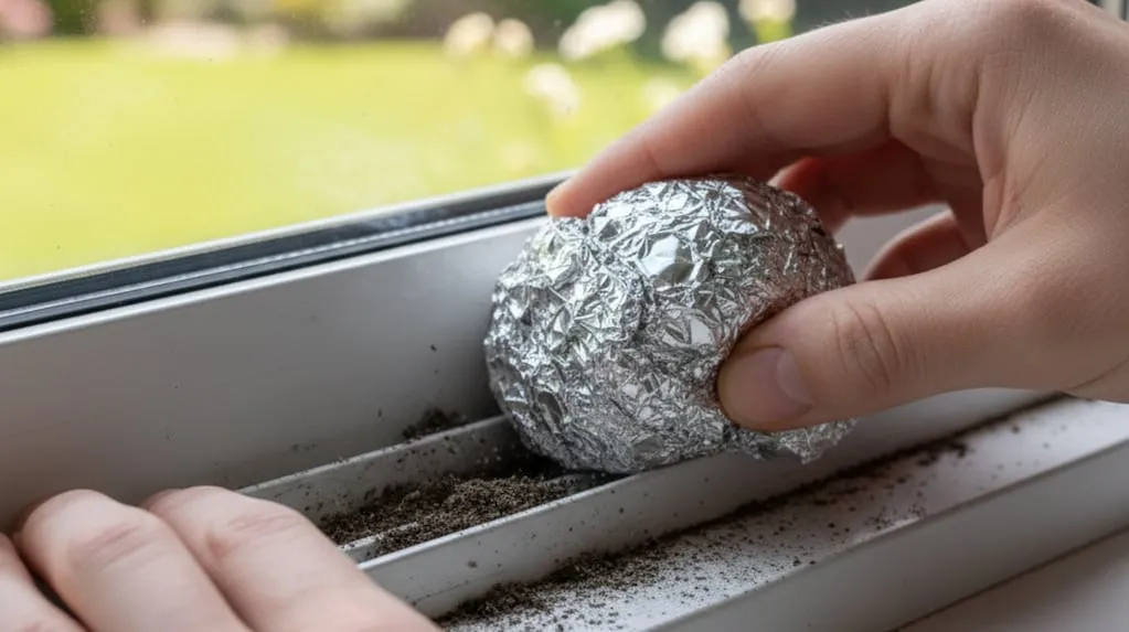 Upptäck ett enkelt knep för att rengöra fönsterskenor med aluminiumfolie